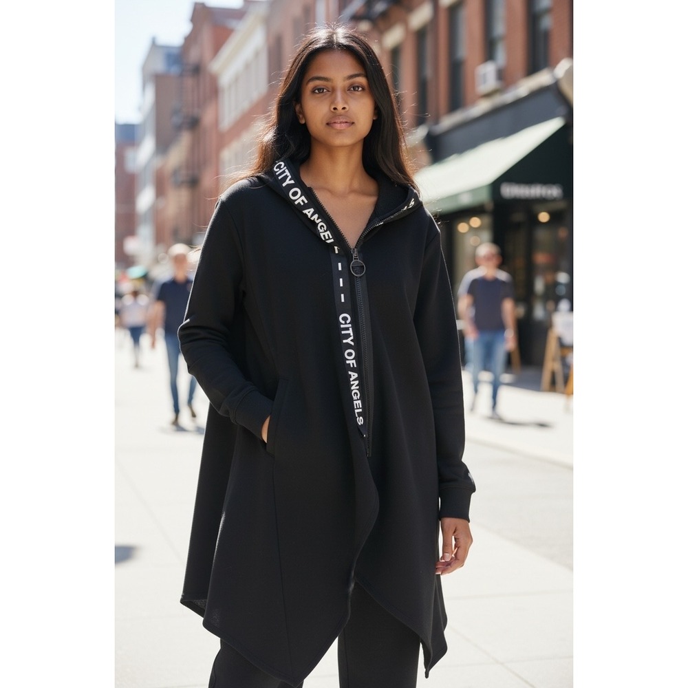 City of Angels Black Asymmetric‎ Zip Up Hoodie Made in Italy